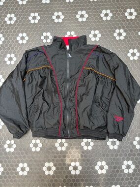 Vintage 1990s Reebok Black Windbreaker Women’s Medium Purple Red Yellow Piping
